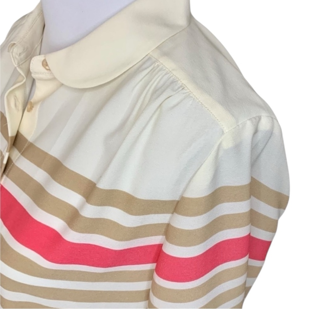 TALBOTS Button Up Stripped Blouse w/ Peter Pan Collar in Tan/Ivory/Pink Size 4 - Picture 6 of 10